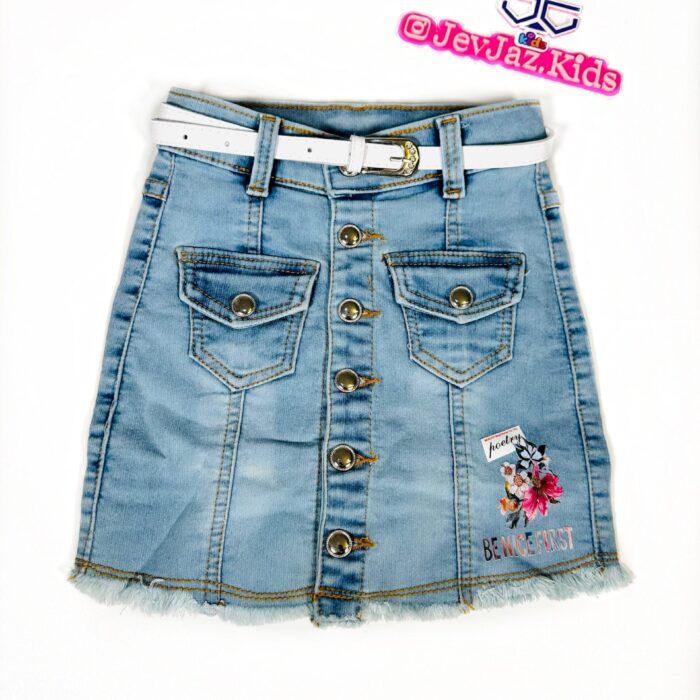 DENIM SKIRT WITH WHITE BELT "LOVE ME" (Light)