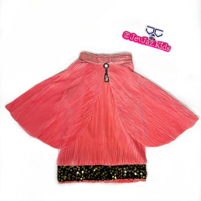 CAPE SLEEVE WITH PLEATED FABRIC & SEQUENCE BAND(Peach)
