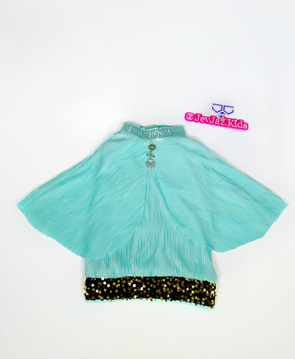 CAPE SLEEVE WITH PLEATED FABRIC & SEQUENCE BAND(Mint)