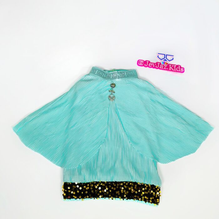 CAPE SLEEVE WITH PLEATED FABRIC & SEQUENCE BAND(Mint)