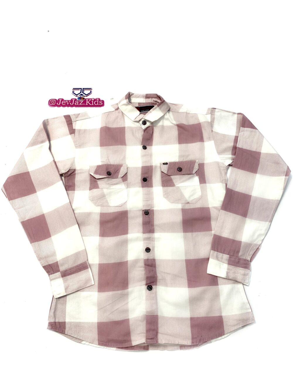 SR CHECK DRESS SHIRT LONG SLEEVE DOUBLE POCKET BUTTON DOWN (Peach)