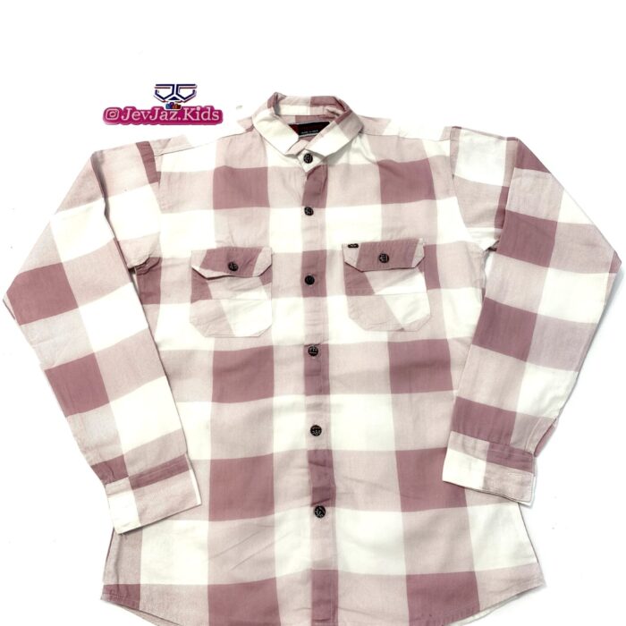SR CHECK DRESS SHIRT LONG SLEEVE DOUBLE POCKET BUTTON DOWN (Peach)