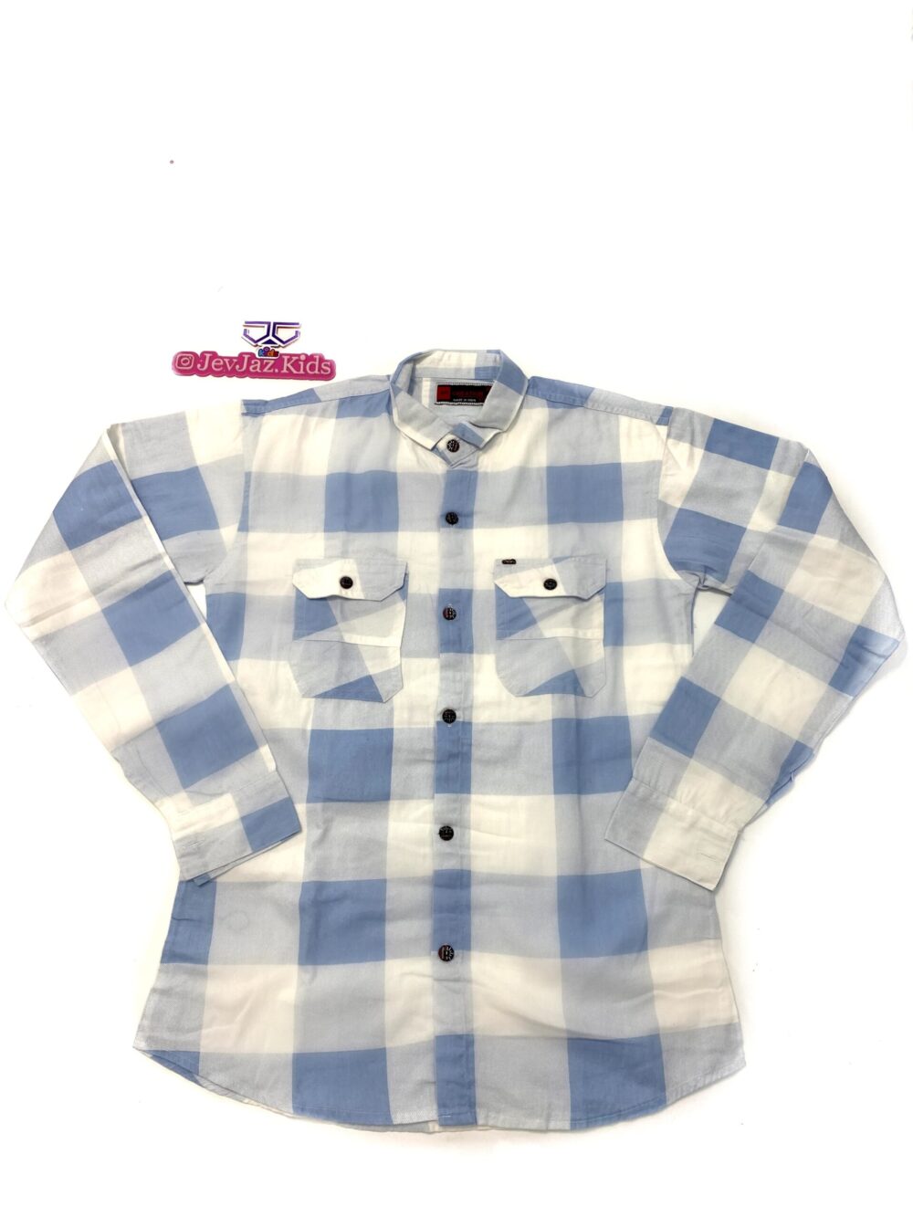 SR CHECK DRESS SHIRT LONG SLEEVE DOUBLE POCKET BUTTON DOWN (Blue)