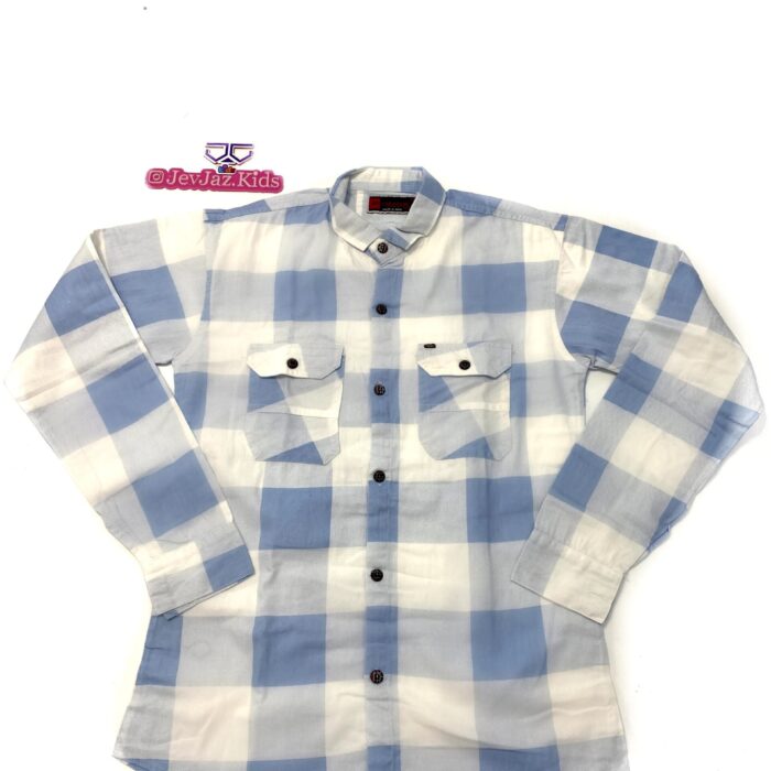 SR CHECK DRESS SHIRT LONG SLEEVE DOUBLE POCKET BUTTON DOWN (Blue)