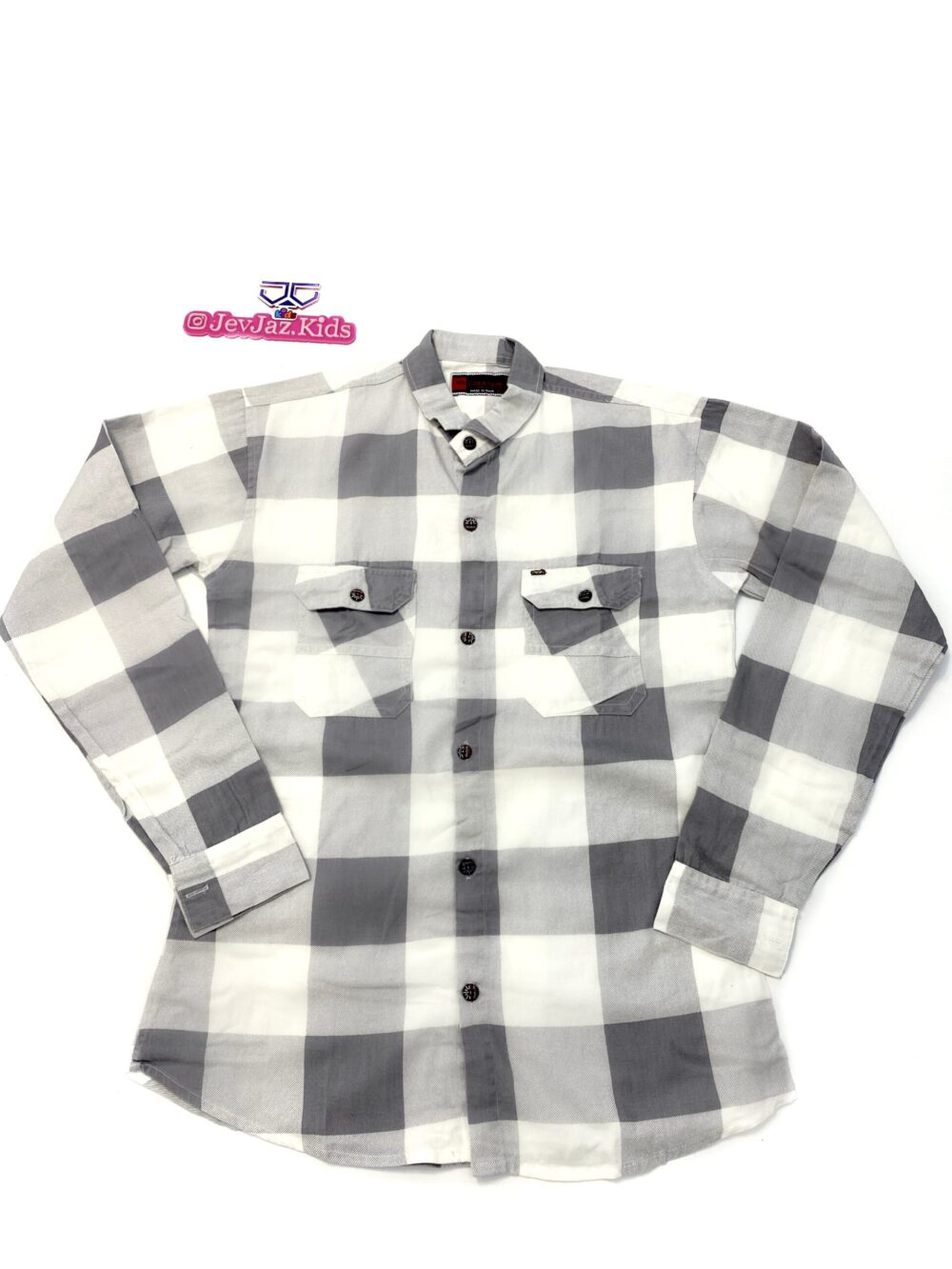 SR CHECK DRESS SHIRT LONG SLEEVE DOUBLE POCKET BUTTON DOWN (Grey)