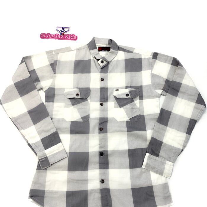 SR CHECK DRESS SHIRT LONG SLEEVE DOUBLE POCKET BUTTON DOWN (Grey)