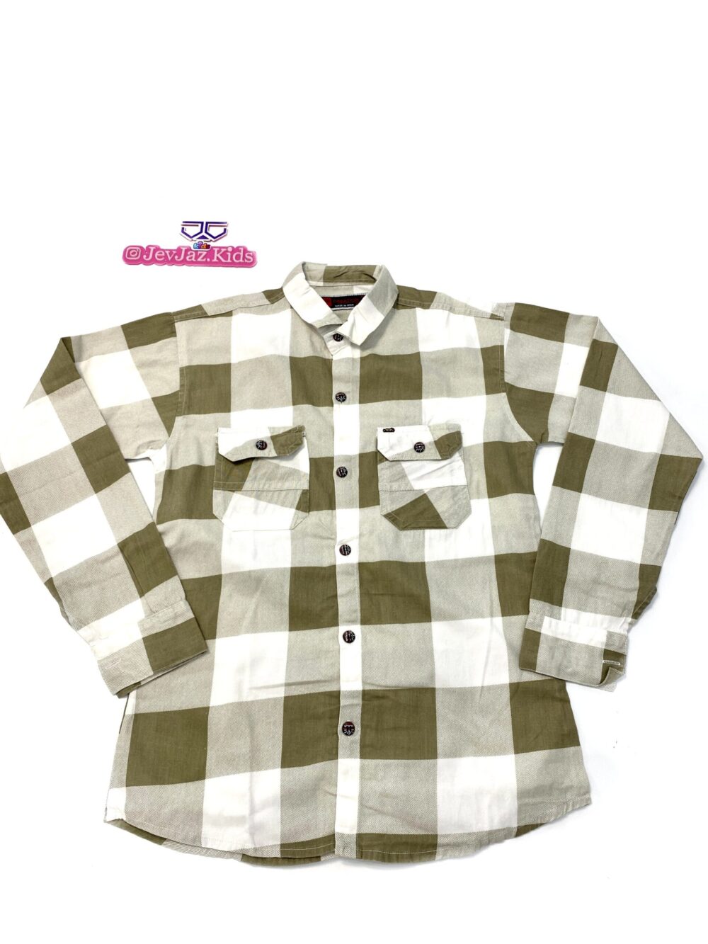 SR CHECK DRESS SHIRT LONG SLEEVE DOUBLE POCKET BUTTON DOWN (Olive)