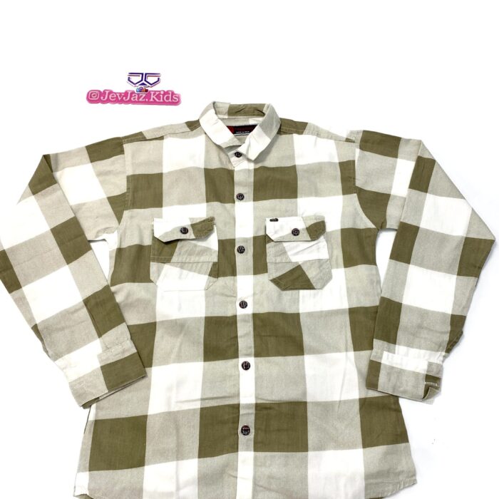SR CHECK DRESS SHIRT LONG SLEEVE DOUBLE POCKET BUTTON DOWN (Olive)