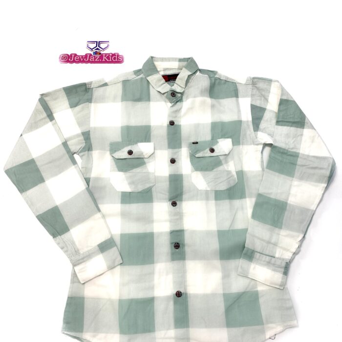 SR CHECK DRESS SHIRT LONG SLEEVE DOUBLE POCKET BUTTON DOWN (Green)