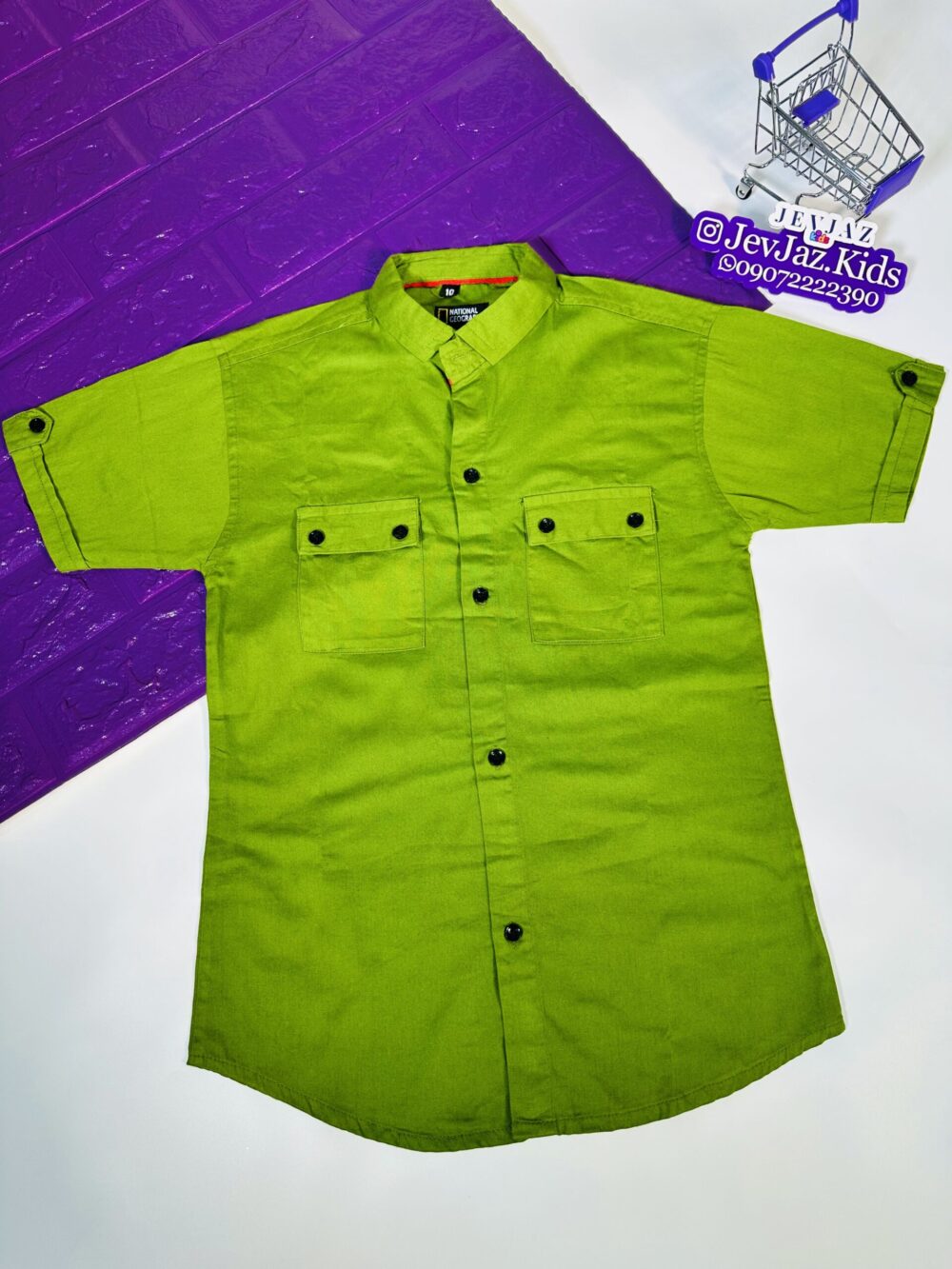 NATIONAL GEOGRAPHIC PLAIN SHIRT SHORT SLEEVE BUTTON DOWN (Green)