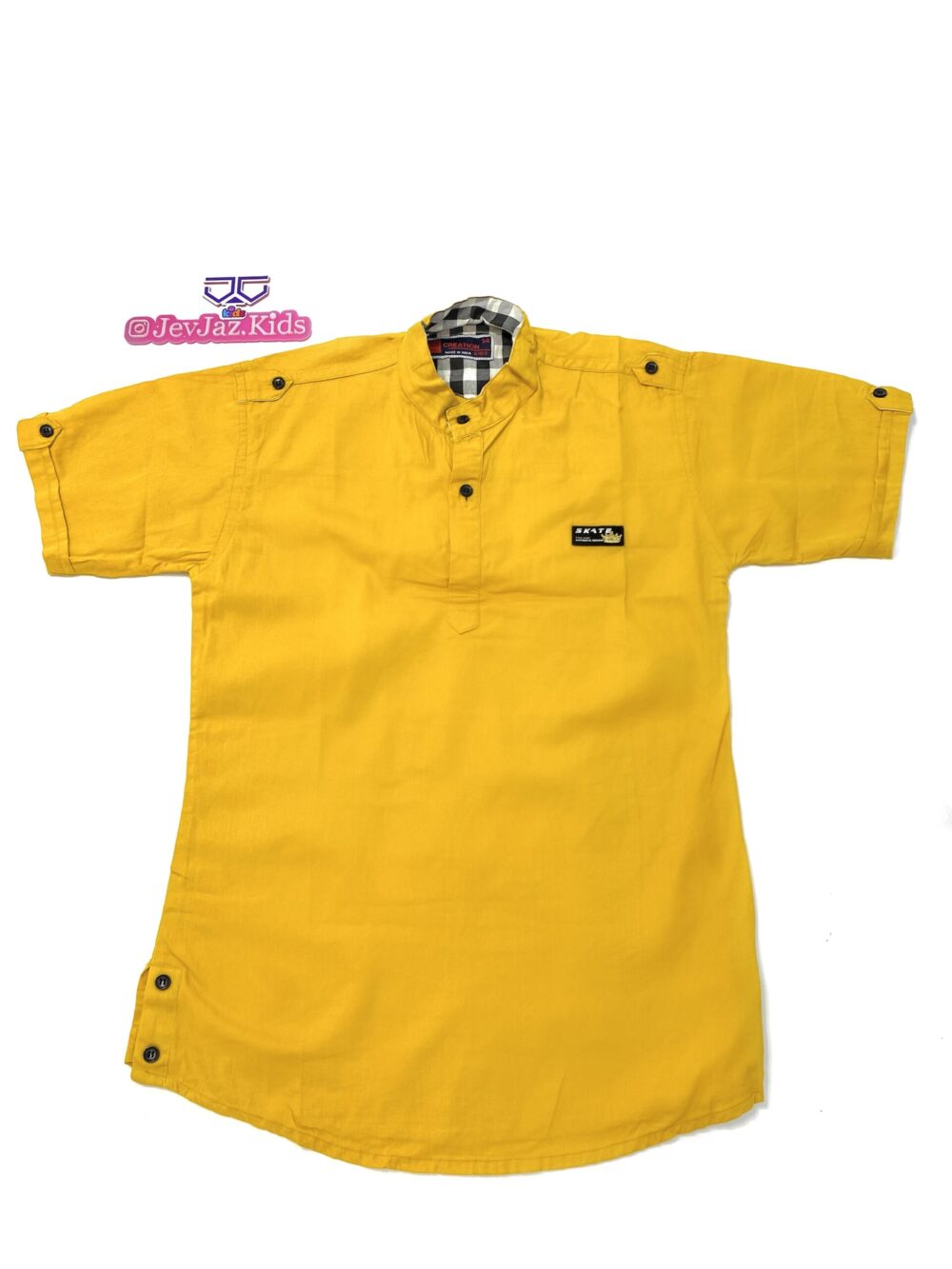 SR PLAIN DRESS SHIRT SHORT SLEEVE HALF BUTTON (Yellow)