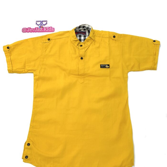 SR PLAIN DRESS SHIRT SHORT SLEEVE HALF BUTTON (Yellow)