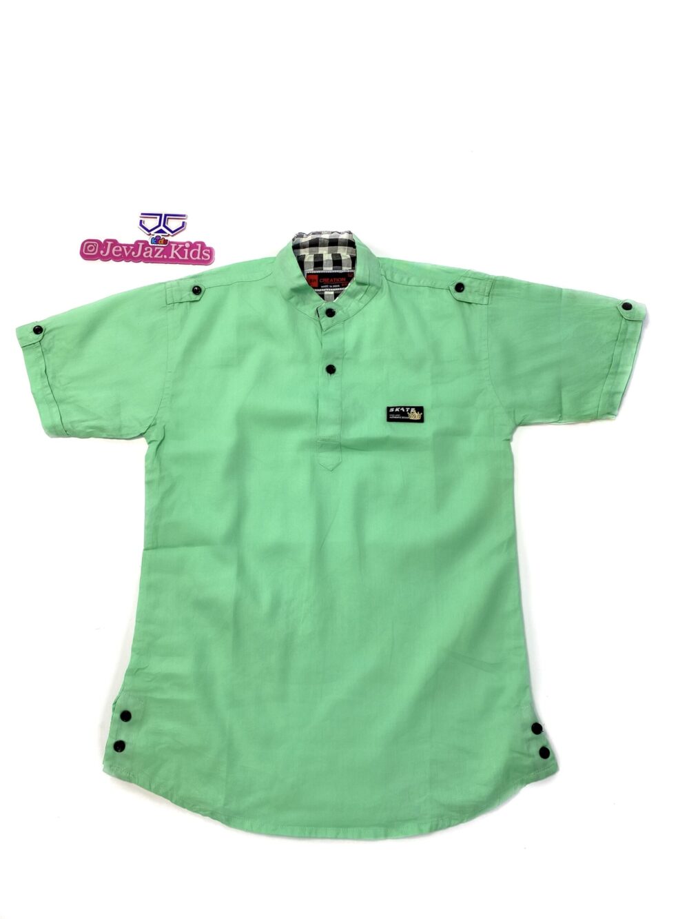 SR PLAIN DRESS SHIRT SHORT SLEEVE HALF BUTTON (Mint green)