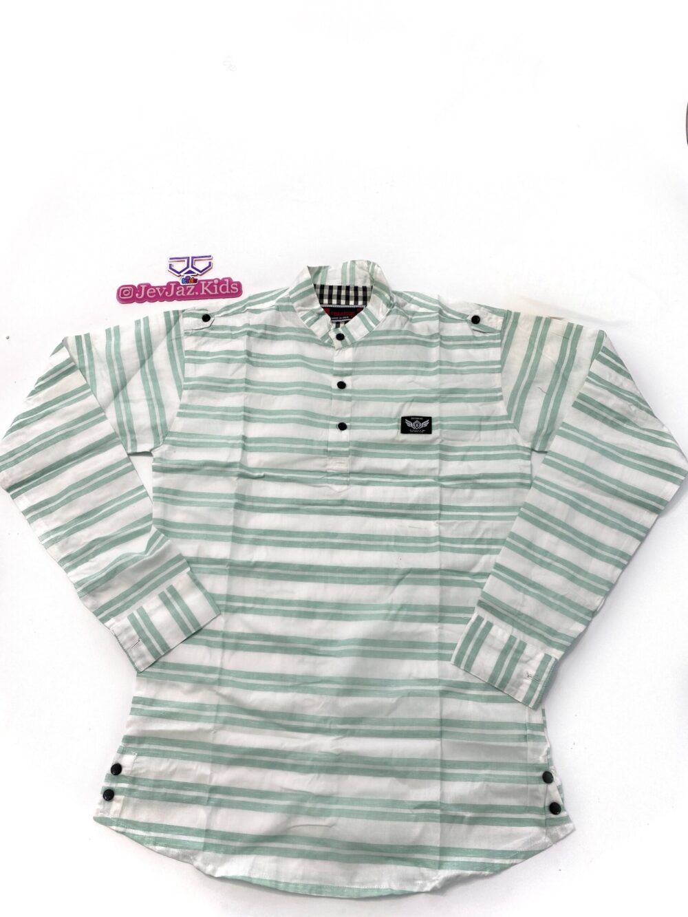 SR STRIPE DRESS SHIRT LONG SLEEVE HALF BUTTON (Green)