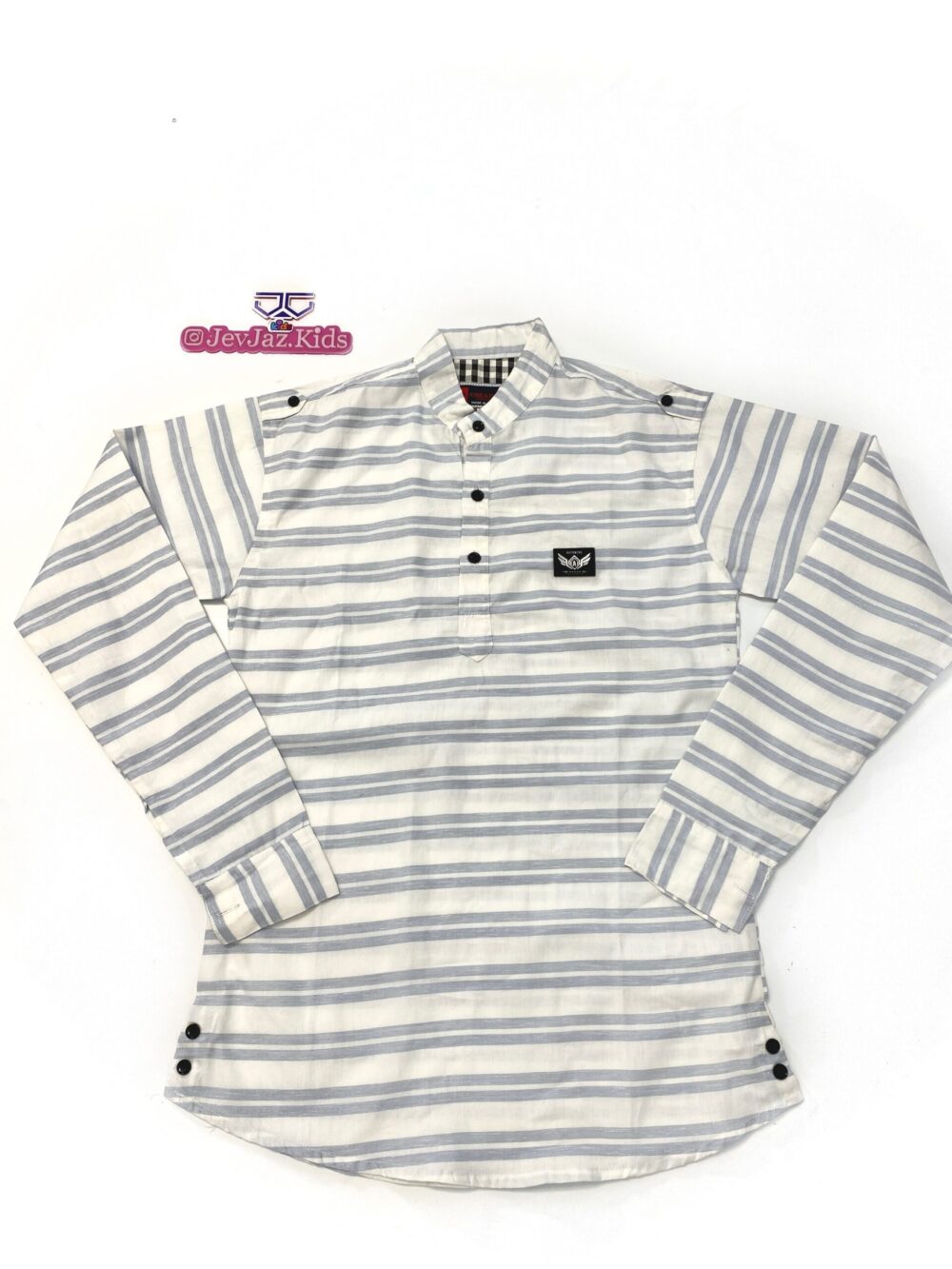 SR STRIPE DRESS SHIRT LONG SLEEVE HALF BUTTON (Grey)
