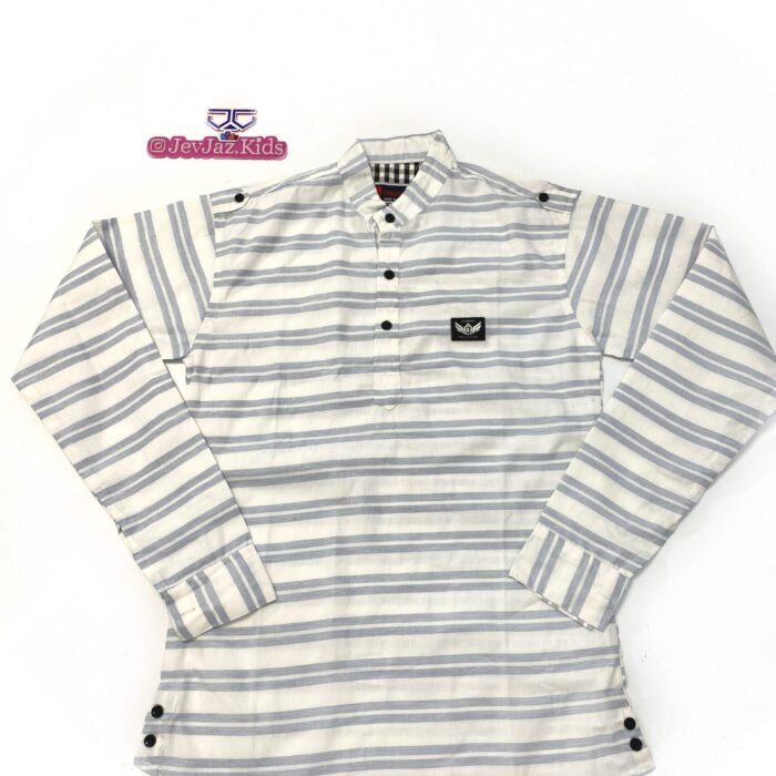 SR STRIPE DRESS SHIRT LONG SLEEVE HALF BUTTON (Grey)