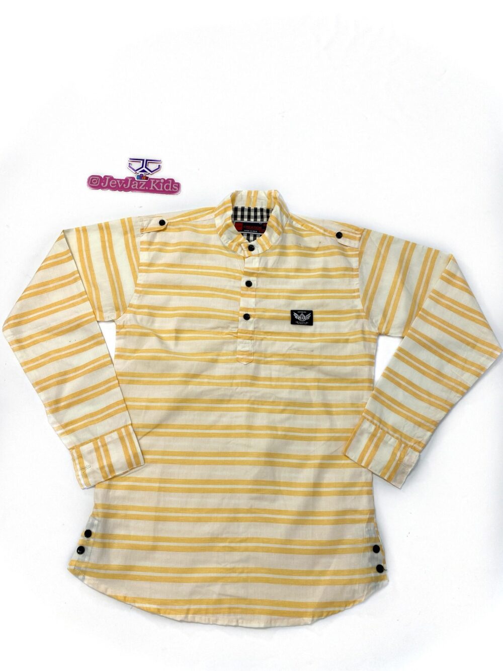 SR STRIPE DRESS SHIRT LONG SLEEVE HALF BUTTON (Yellow)