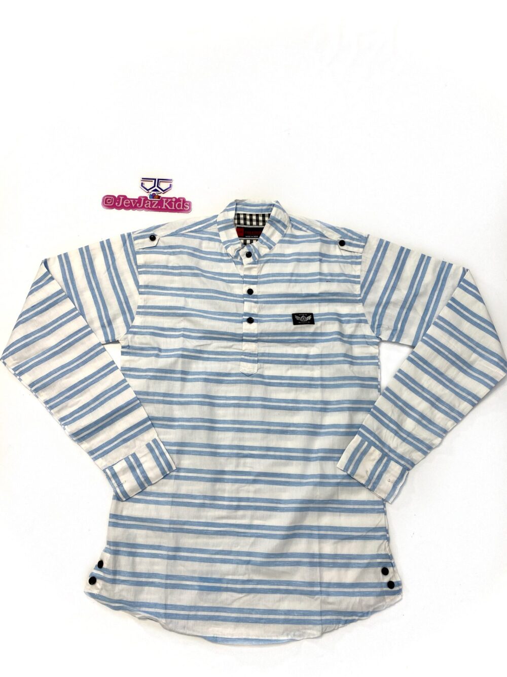 SR STRIPE DRESS SHIRT LONG SLEEVE HALF BUTTON (Blue)