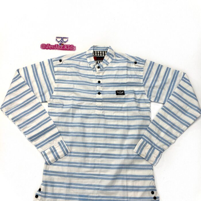 SR STRIPE DRESS SHIRT LONG SLEEVE HALF BUTTON (Blue)