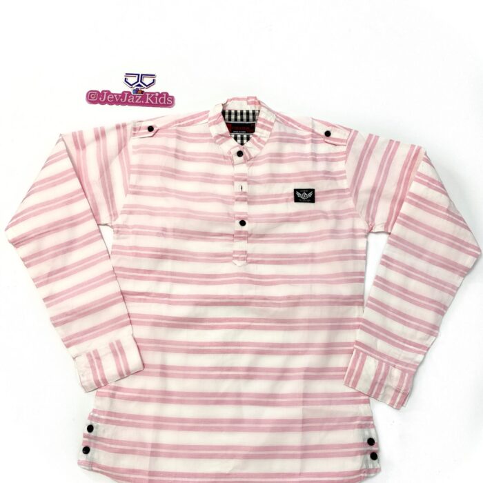 SR STRIPE DRESS SHIRT LONG SLEEVE HALF BUTTON (Pink)