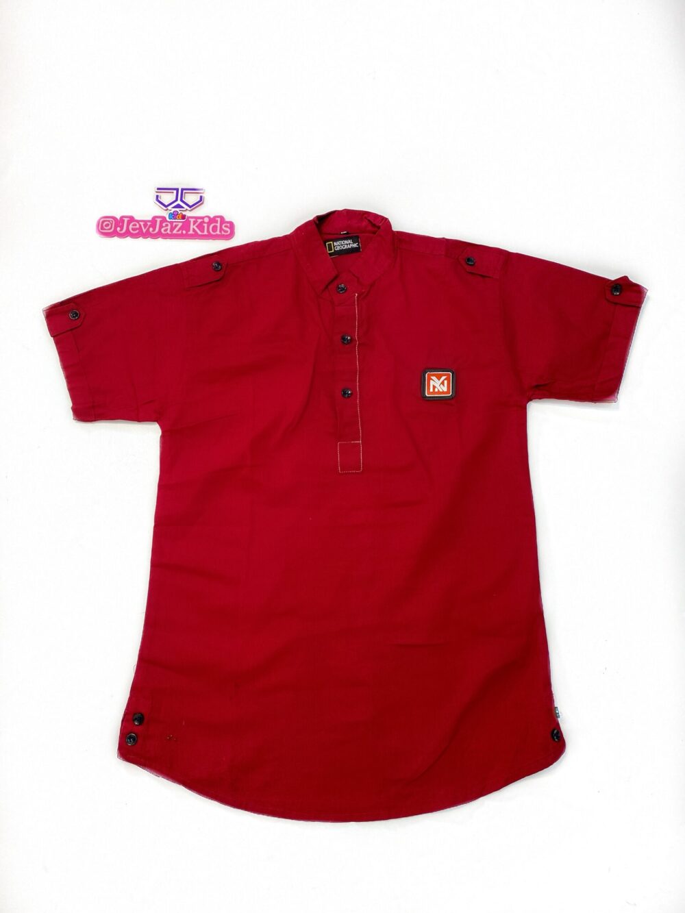 NATIONAL GEOGRAPHIC PLAIN SHIRT SHORT SLEEVE BUTTON DOWN (Red)