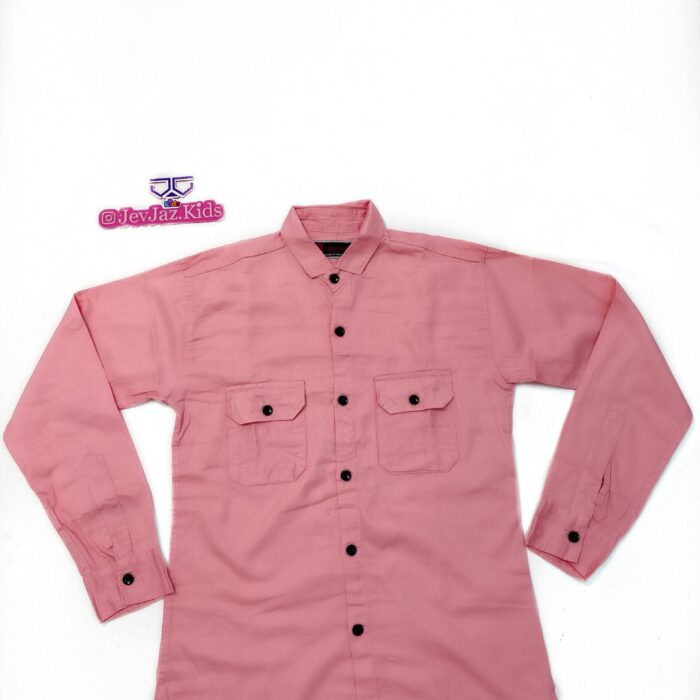 SR PLAIN DRESS SHIRT LONG SLEEVE DOUBLE POCKET BUTTON DOWN (Pink)