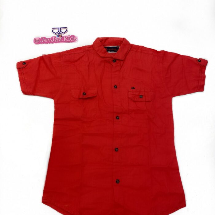 SR DOUBLE POCKET PLAIN  DRESS SHIRT SHORT SLEEVE BUTTON DOWN (RED)