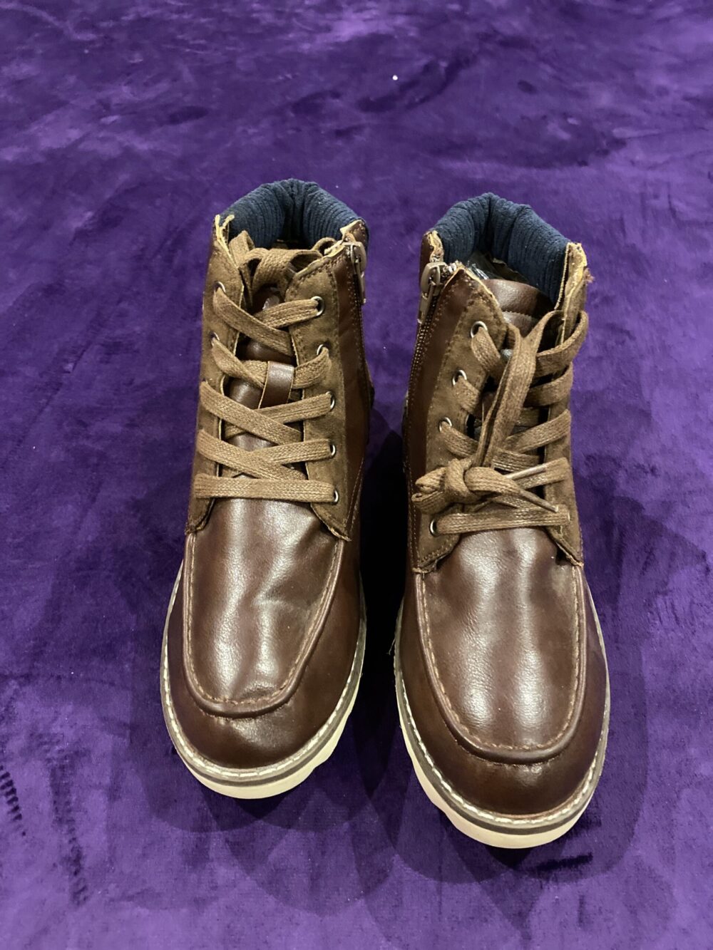 BROWN-NAVY LEATHER SHOE - SIDE ZIP - Image 2