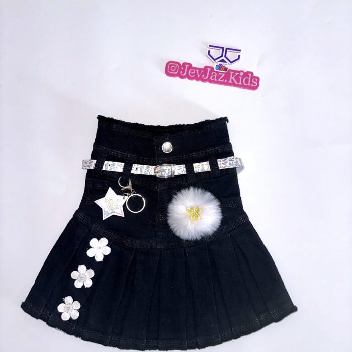 DENIM PLEATED SKIRT (Black)