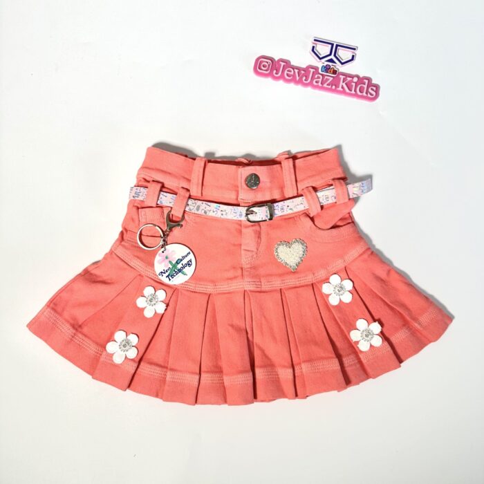 DENIM PLEATED SKIRT (Peach)