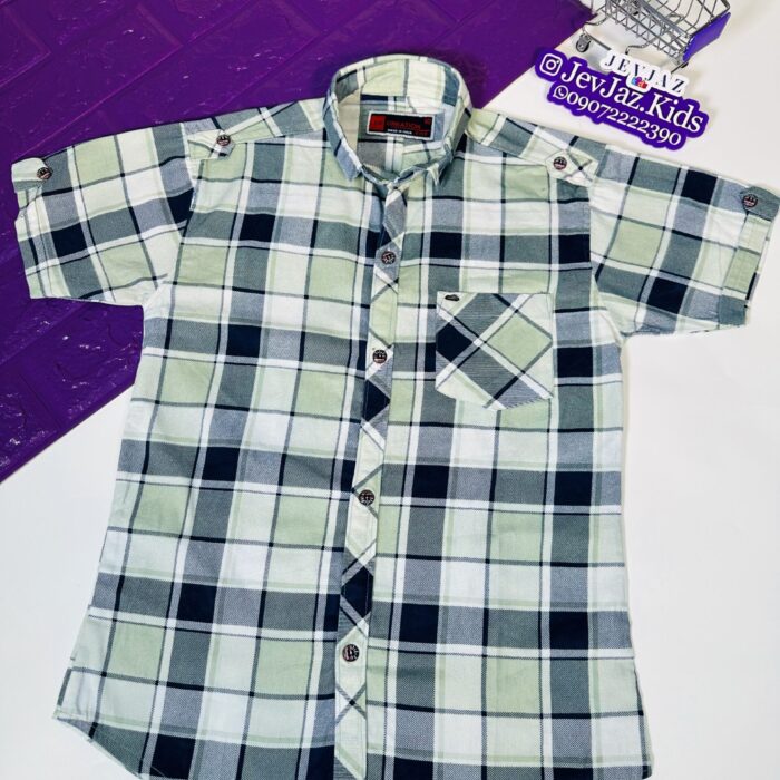 SR CHECK DRESS SHIRT SHORT SLEEVE BUTTON DOWN (Navy blue/Green)