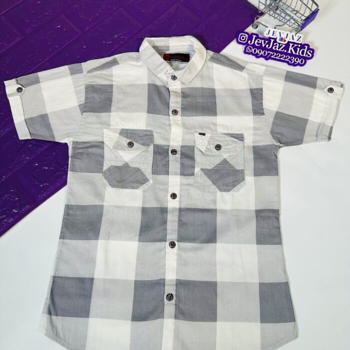 SR CHECK DRESS SHIRT SHORT SLEEVE BUTTON DOWN (Grey / White)
