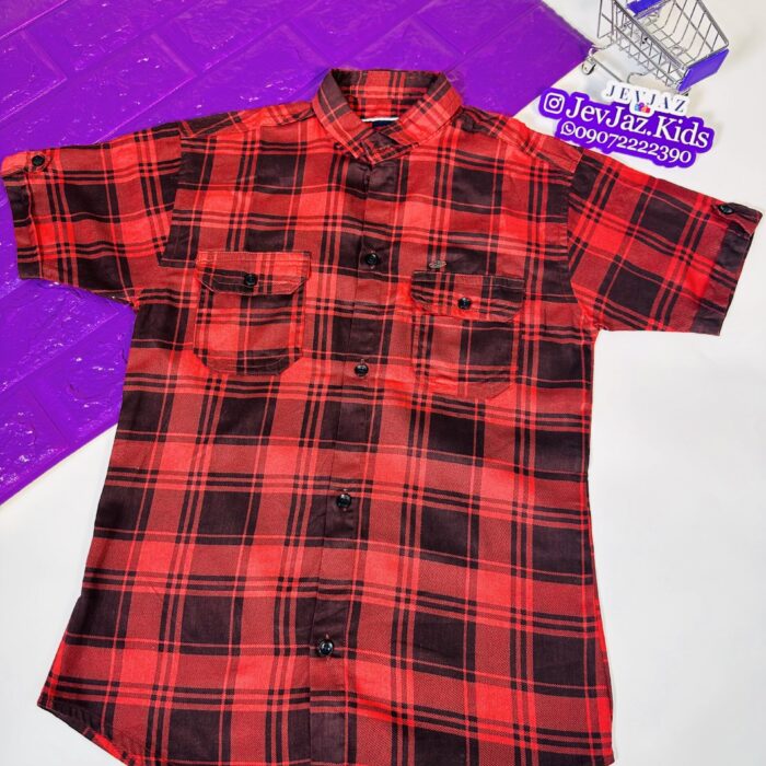 SR CHECK DRESS SHIRT SHORT SLEEVE BUTTON DOWN (RED / BLACK)