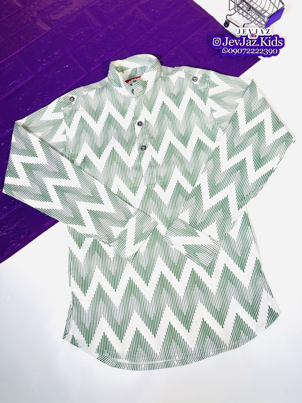 SR DRESS SHIRT LONG SLEEVE BUTTON DOWN GREEN STRIPE - Image 2