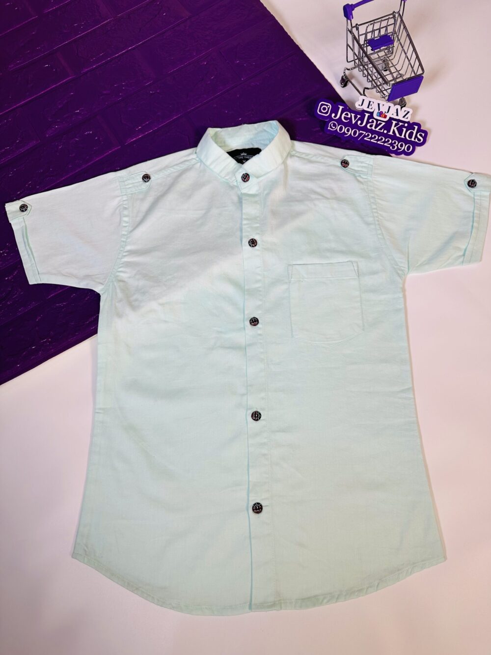 SR PLAIN DRESS SHIRT SHORT SLEEVE BUTTON DOWN (MINT)