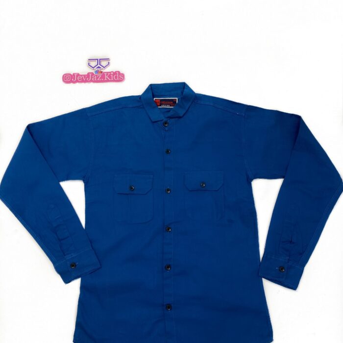 SR DRESS SHIRT LONG SLEEVE PLAIN BLUE DOUBLE POCKET