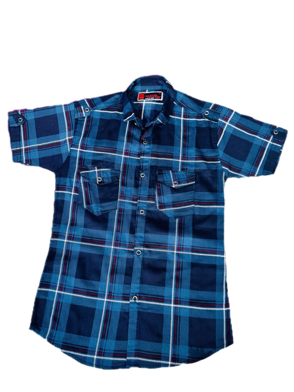 SR CHECK DRESS NAVY DOUBLE POCKET
