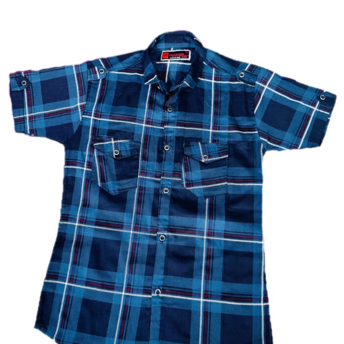 SR CHECK DRESS NAVY DOUBLE POCKET