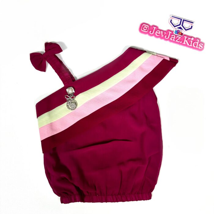 3 TONE MONO SLEEVE BOW TOP (Wine/Mint/Pink)