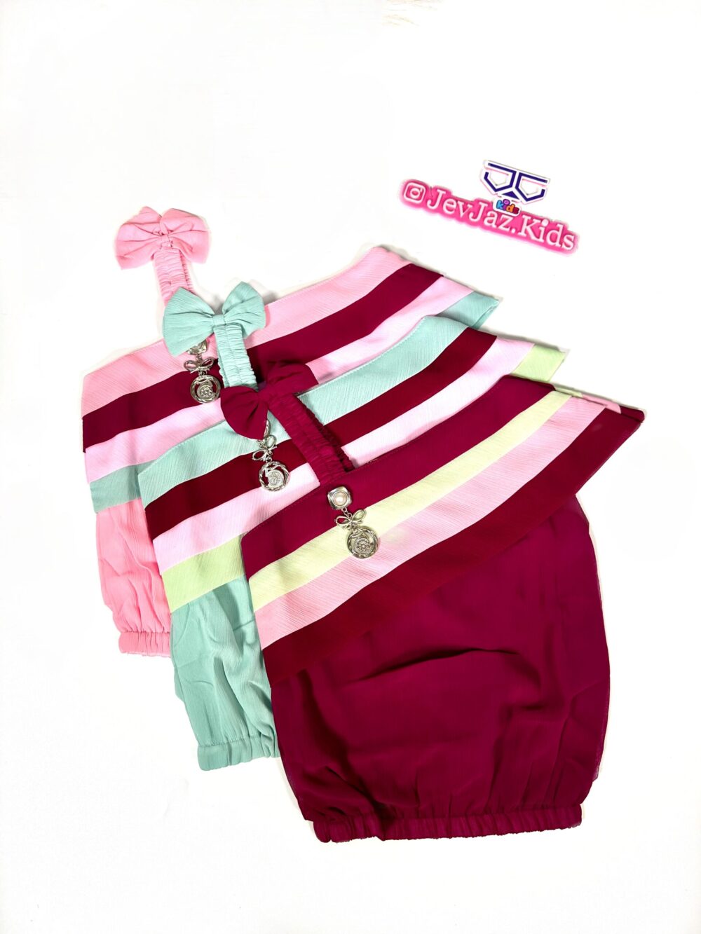 3 TONE MONO SLEEVE BOW TOP (Wine/Mint/Pink) - Image 2