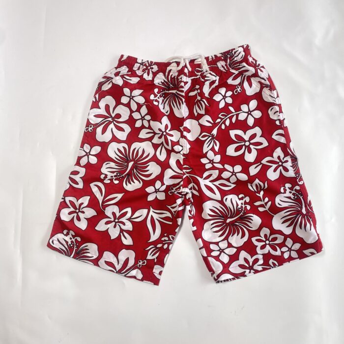 RED FLORA/WHITE SWIM SHORT