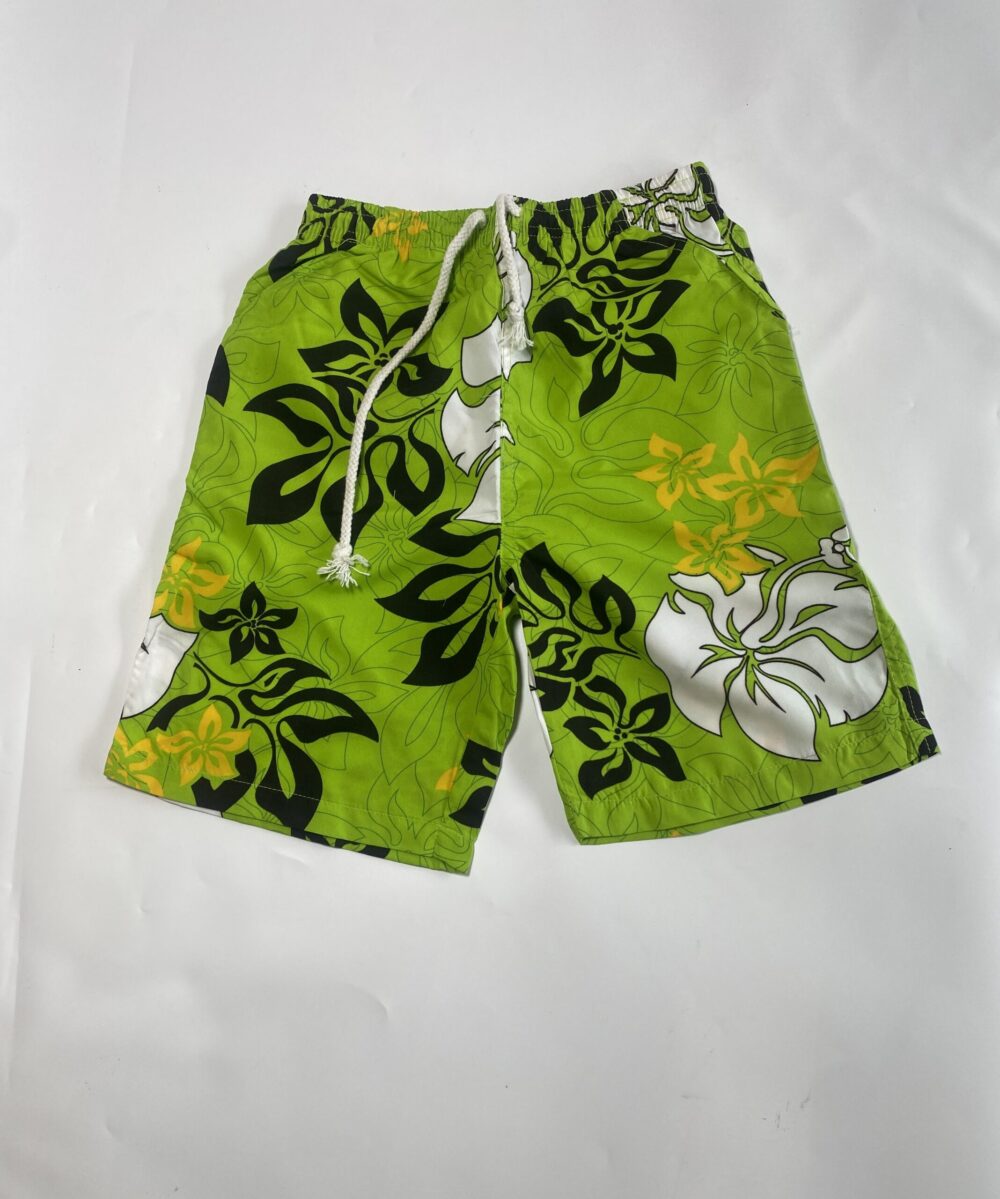 GREEN/BLACK FLORA WHITE SWIM SHORT