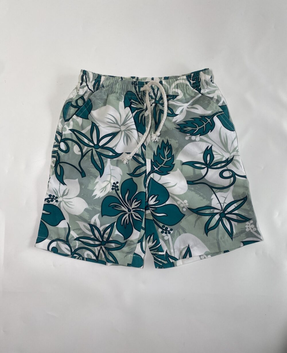 EMERALD GREEN WHITE FLORA SWIM SHORT