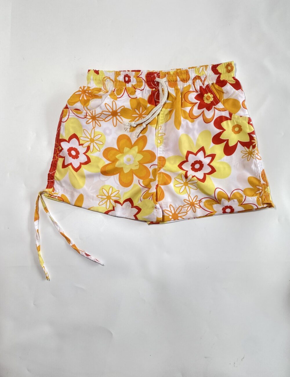 ORANGE/WHITE FLORA SWIM SHORT WITH STRAP