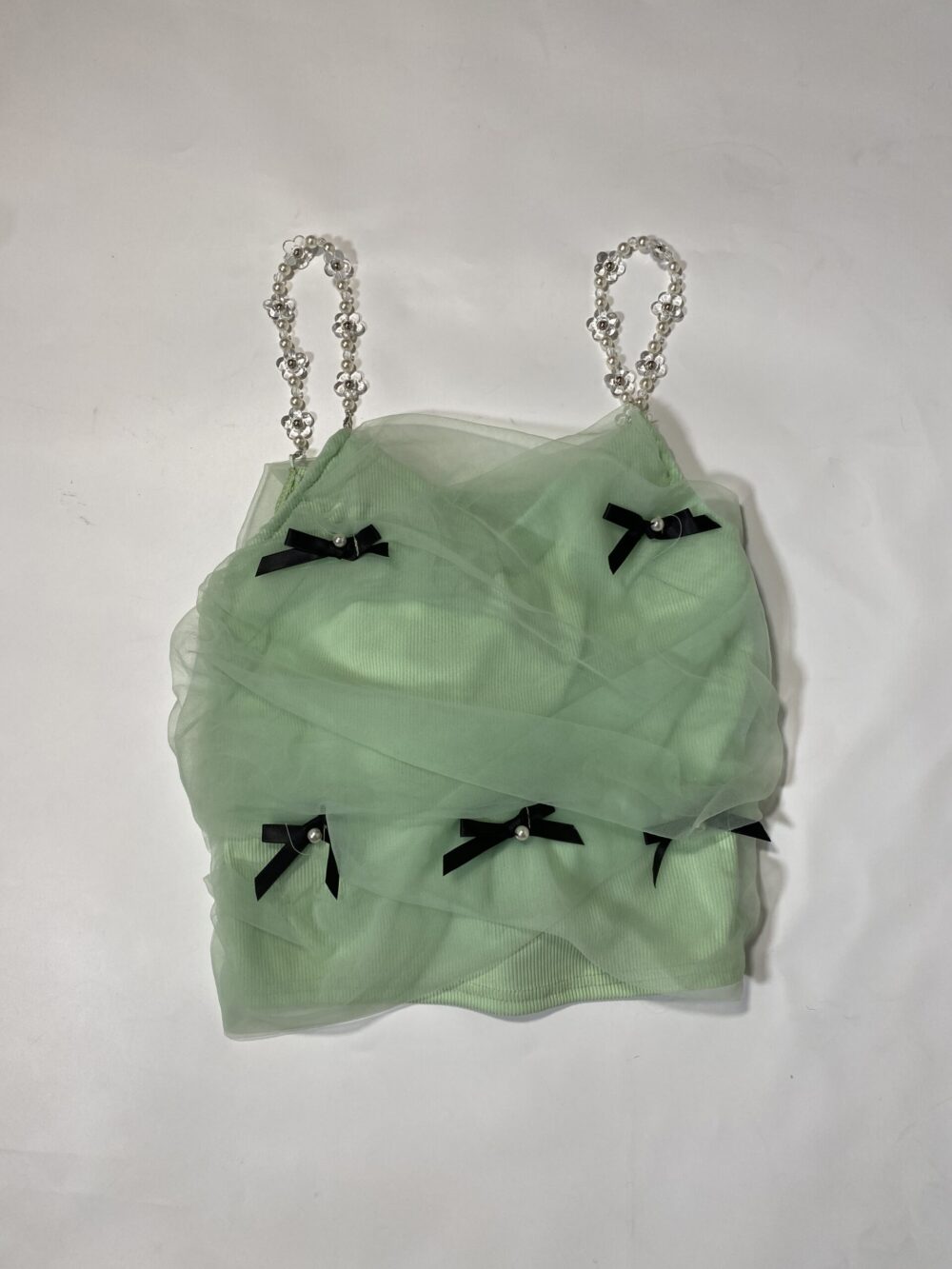 LEMON GREEN SPAGHETTI TOP WITH BEADS