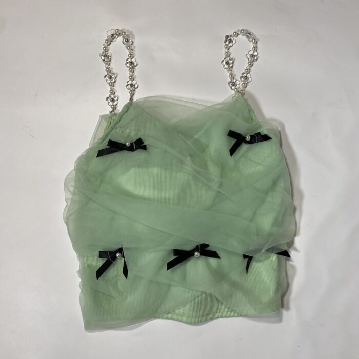LEMON GREEN SPAGHETTI TOP WITH BEADS