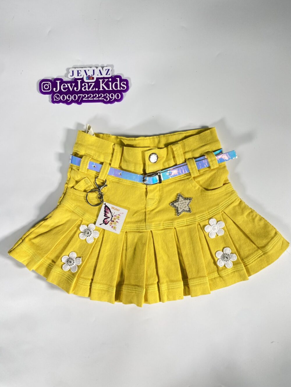 DENIM PLEATED SKIRT (Yellow)