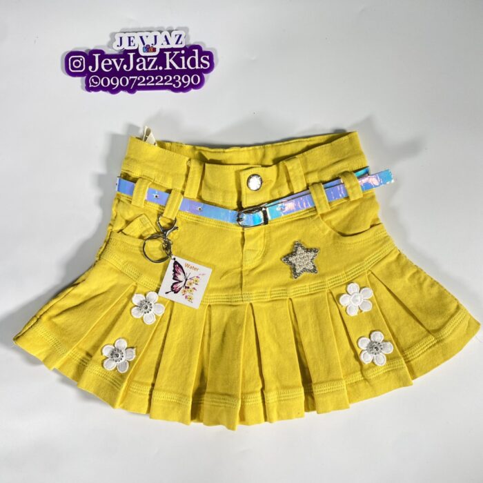 DENIM PLEATED SKIRT (Yellow)