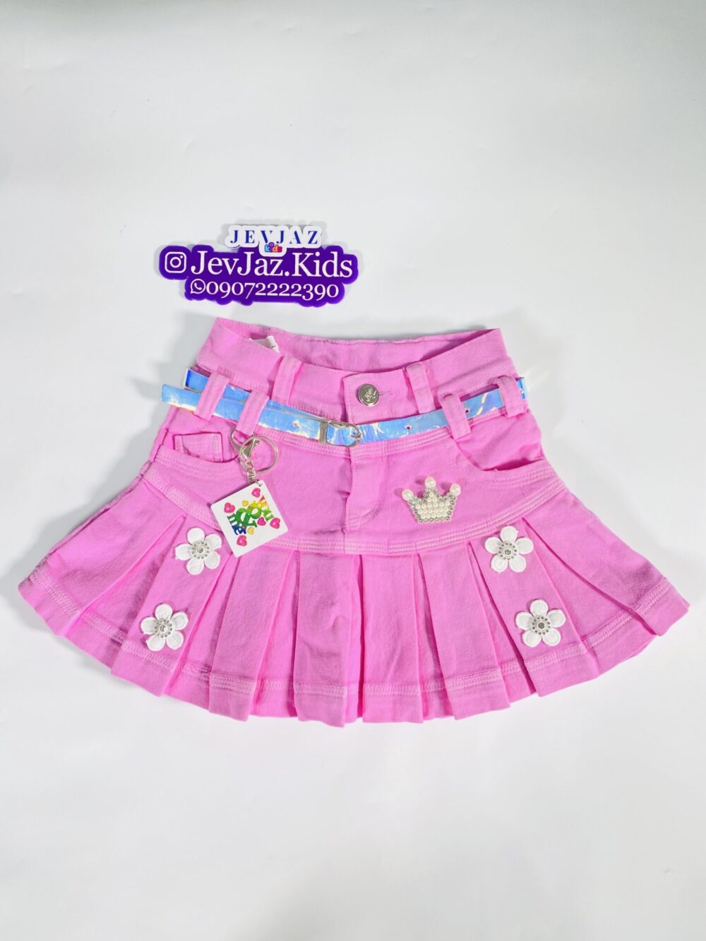 DENIM PLEATED SKIRT (Pink)