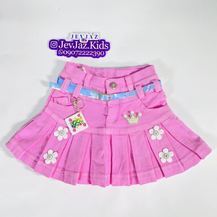 DENIM PLEATED SKIRT (Pink)